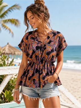 Jones New York Paisley Peplum Blouse – Women’s Medium